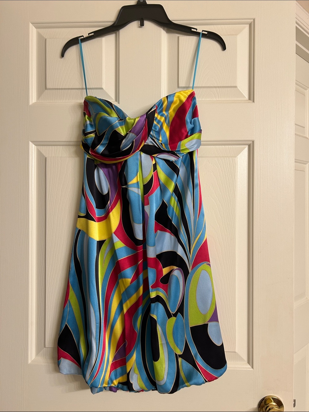 Cache Multicolor Swirl Strapless Mini Dress
